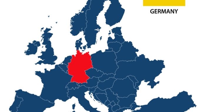 Map of Europe with Germany Highlighted.