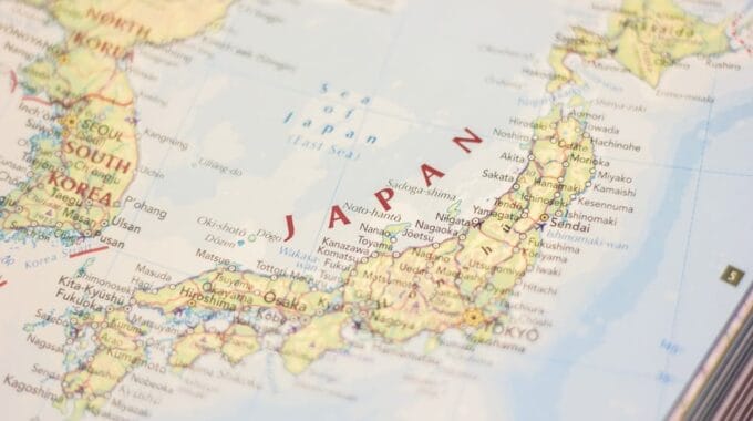 Japan on the map of the world
