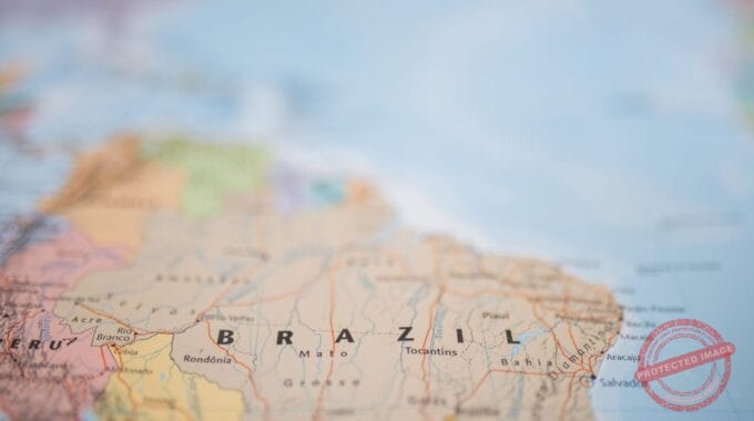 Brazil Map on Blurry Background