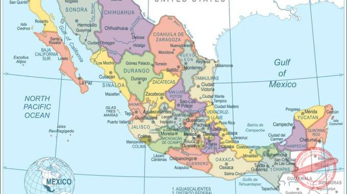 Detailed Political Map of Mexico