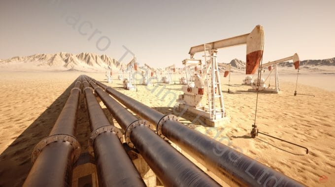 Oil Pipelines and Rigs in Desert