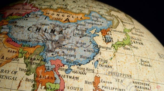 Map of China on Globe