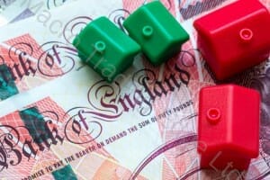 Bank of England Note with Plastic House Models